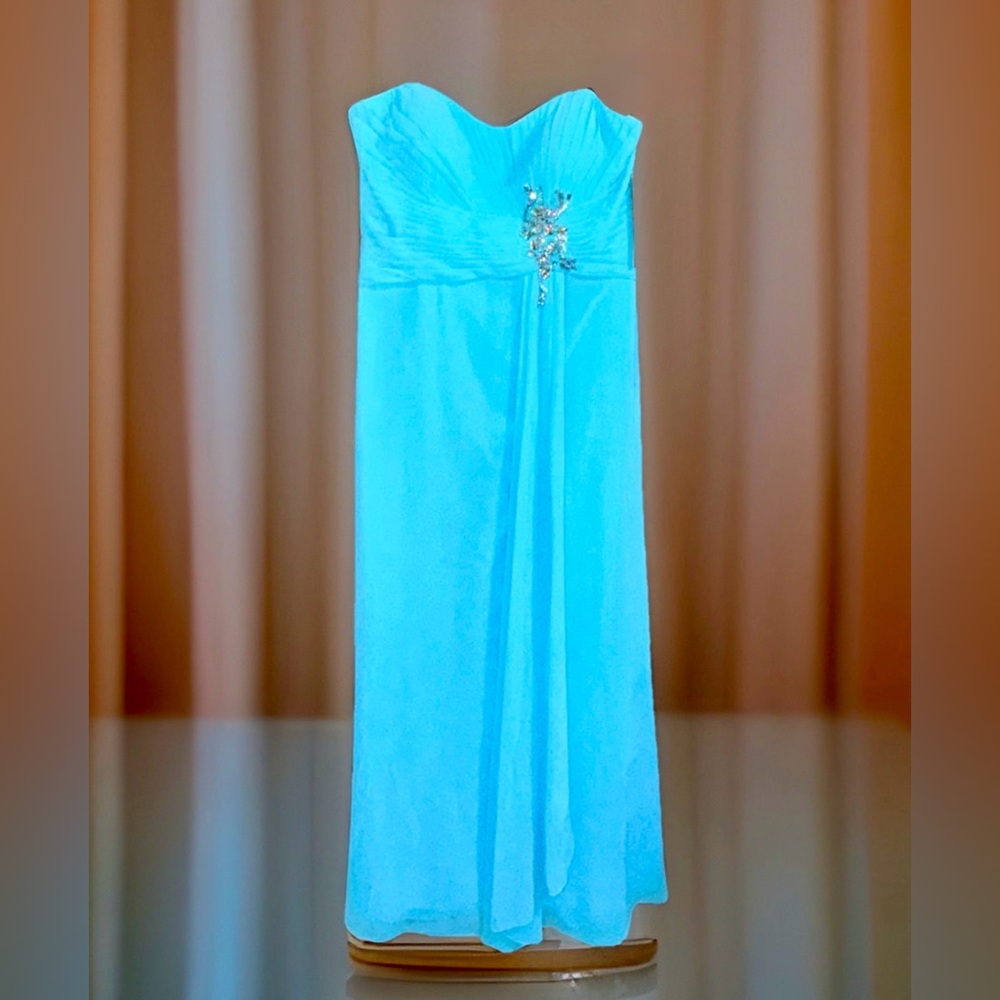 NWT Milano Formals Pool Blue Sweetheart A-Line Chiffon Gown w/Beading & Sash-20